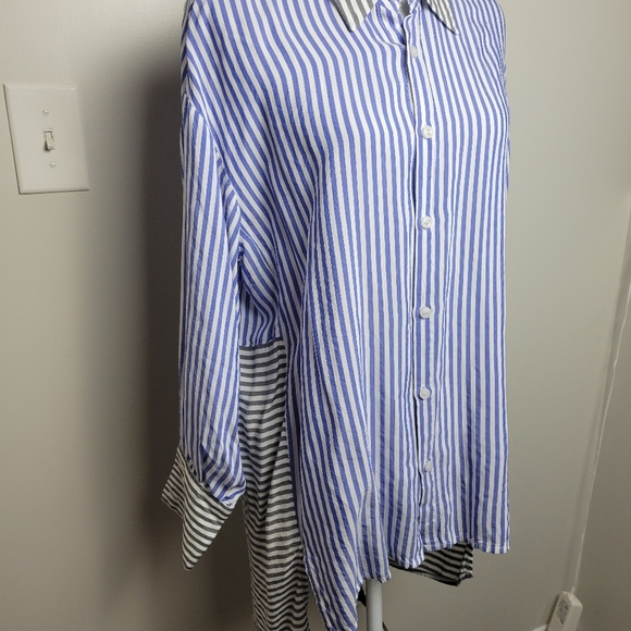 Sen Striped Button Up Oversized Hi-Lo Small - Picture 2 of 11